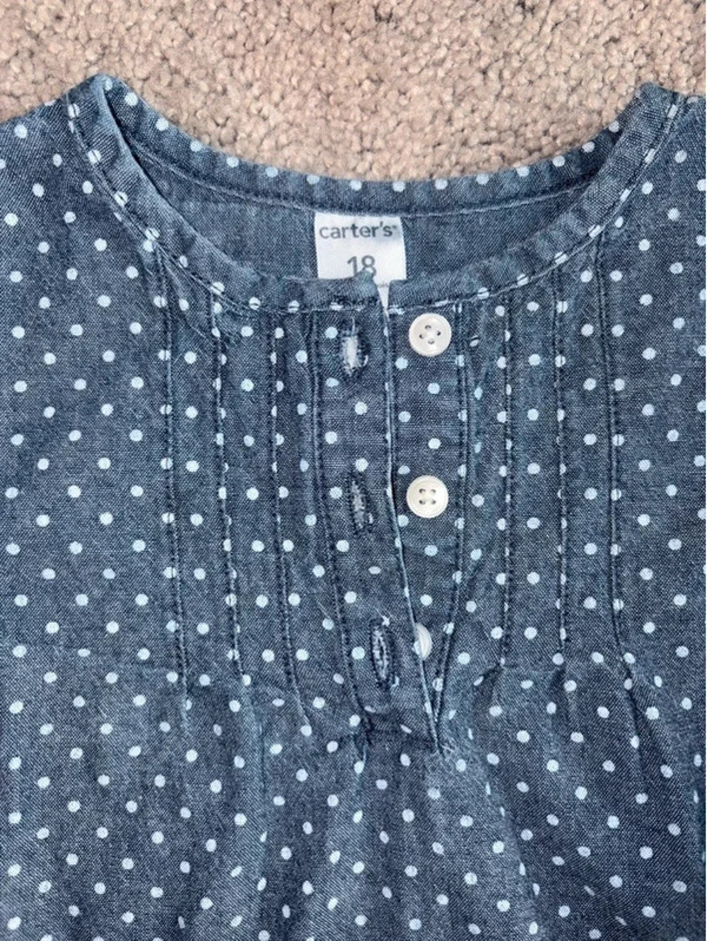 Carter’s Girls Chambray Polka Dot Ruffle Top Size 18 Months